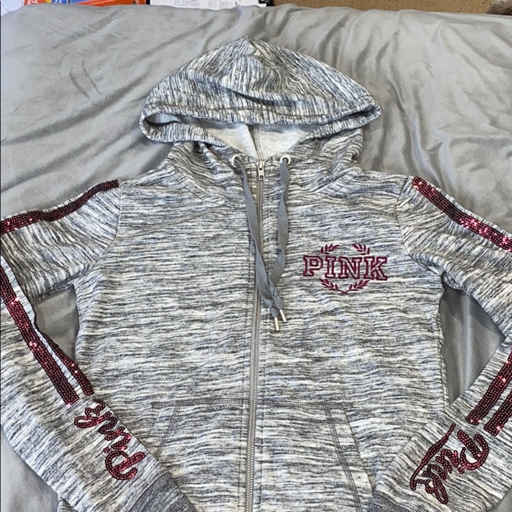 Victoria’a Secret PINK Gray Red Sequins XS Hoodie